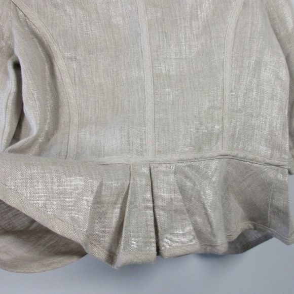 Maje Metallic Blazer Linen Top Jacket Women 2 M Beige Crop Peplum Office y2k 290 - Picture 9 of 13